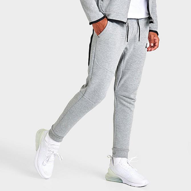 Back Left view of Kids' Nike Sportswear Tech Fleece Jogger Pants in Dark Grey Heather/Black Click to zoom