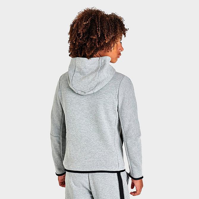 Back Right view of Kids' Nike Sportswear Tech Fleece Full-Zip Hoodie in Dark Grey Heather/Black Click to zoom