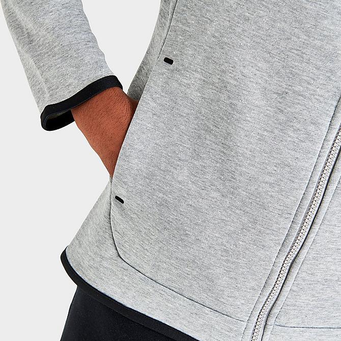 On Model 6 view of Kids' Nike Sportswear Tech Fleece Full-Zip Hoodie in Dark Grey Heather/Black Click to zoom