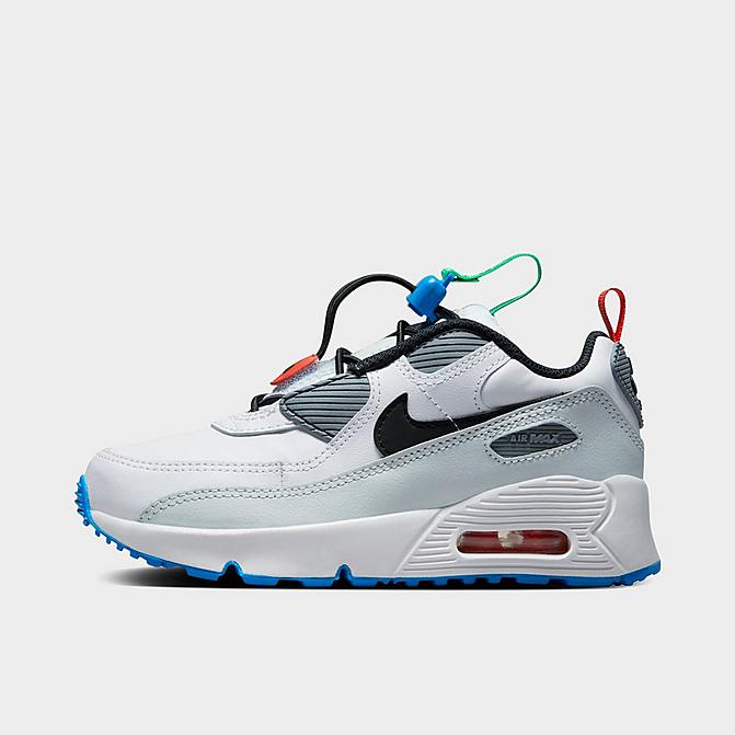 Right view of Little Kids' Nike Air Max 90 Toggle Casual Shoes in White/Black/Pure Platinum/Stadium Green Click to zoom