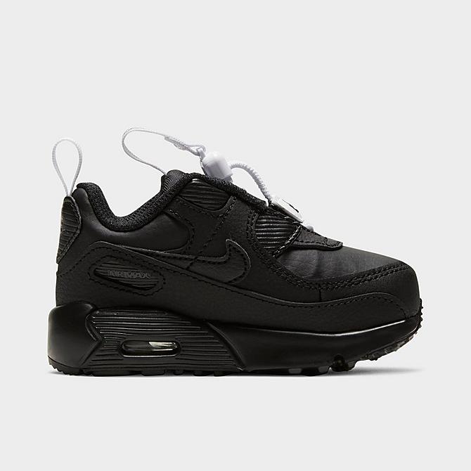 Front view of Kids' Toddler Nike Air Max 90 Toggle Casual Shoes in Black/White/Black/Black Click to zoom