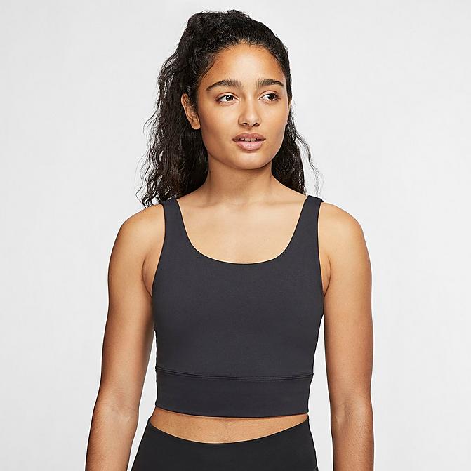 Front view of Women's Nike Yoga Luxe Infinalon Cropped Tank in Black/Dark Smoke Grey Click to zoom