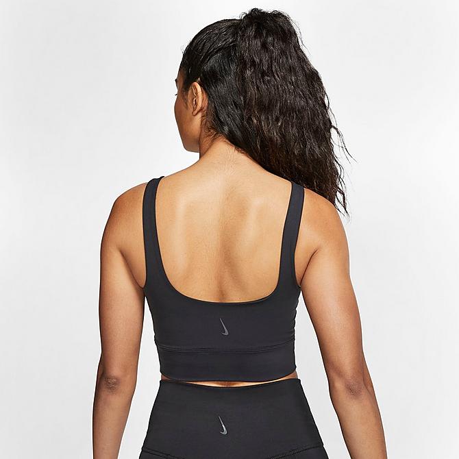 Front Three Quarter view of Women's Nike Yoga Luxe Infinalon Cropped Tank in Black/Dark Smoke Grey Click to zoom