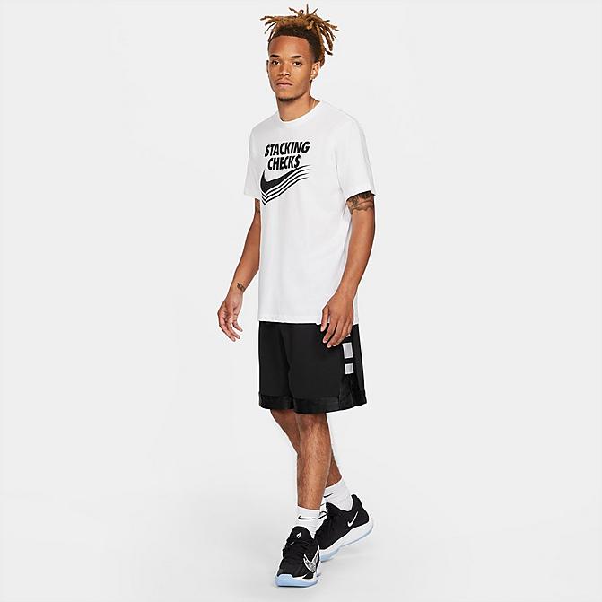 Front view of Men's Nike Dri-FIT Elite Stripe Basketball Shorts in Black/Black/White Click to zoom