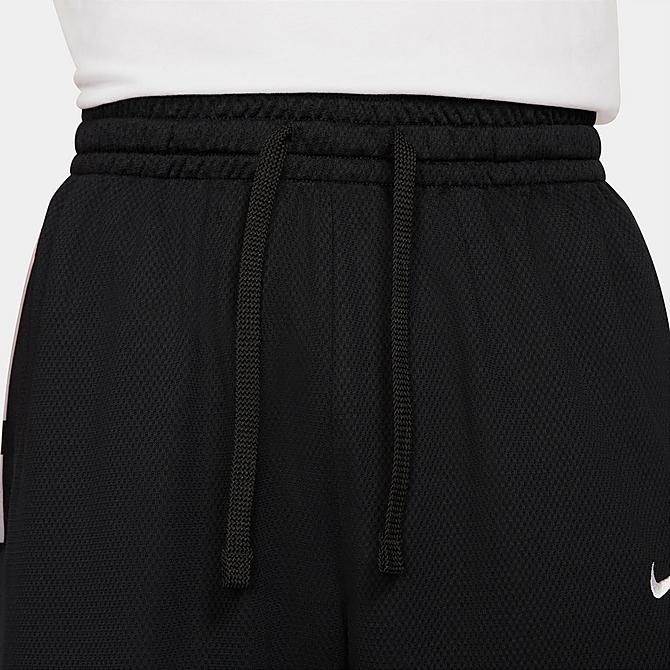On Model 5 view of Men's Nike Dri-FIT Elite Stripe Basketball Shorts in Black/Black/White Click to zoom
