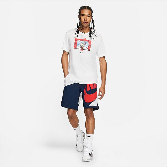 Front view of Men's Nike Dri-FIT Throwback Futura Basketball Shorts in White/College Navy/Chile Red Click to zoom