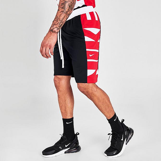 Back Left view of Men's Nike Dri-FIT Block Basketball Shorts in Black/White/University Red/White Click to zoom