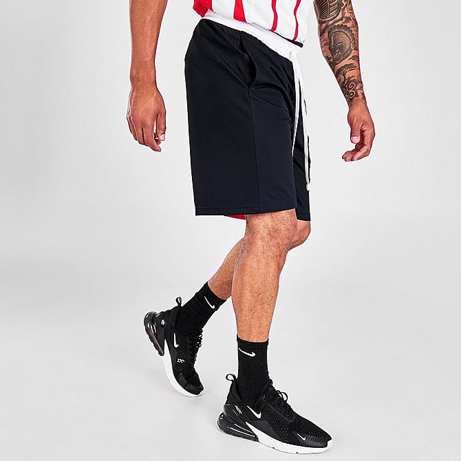 Back Right view of Men's Nike Dri-FIT Block Basketball Shorts in Black/White/University Red/White Click to zoom