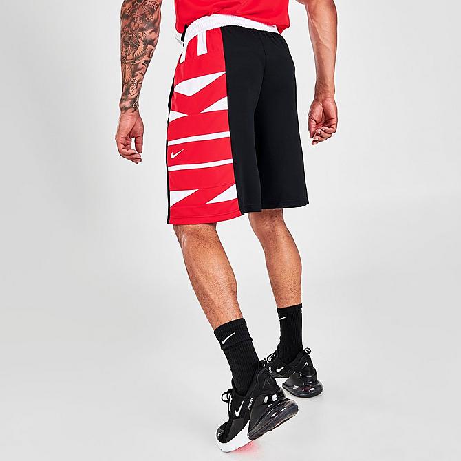 On Model 5 view of Men's Nike Dri-FIT Block Basketball Shorts in Black/White/University Red/White Click to zoom