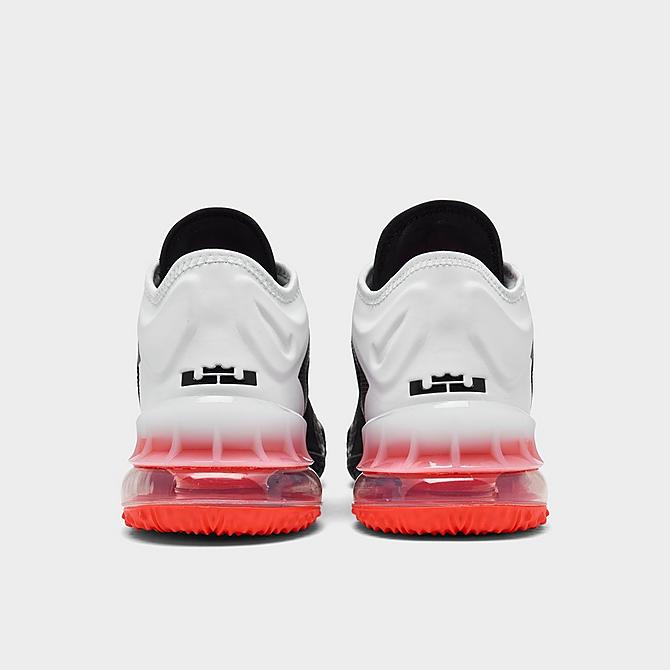 Left view of Nike LeBron 18 Low Basketball Shoes in Black/White/Bright Crimson Click to zoom
