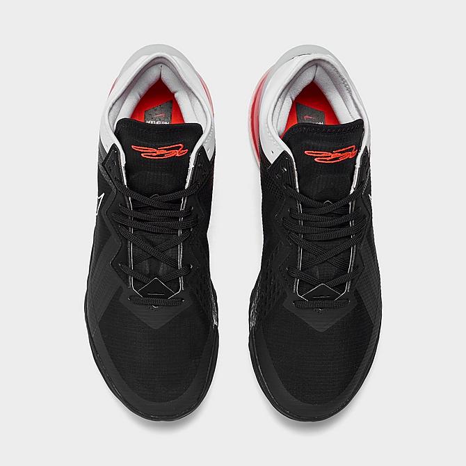 Back view of Nike LeBron 18 Low Basketball Shoes in Black/White/Bright Crimson Click to zoom