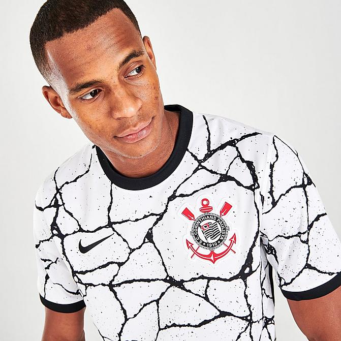 [angle] view of Men's Nike S.C. Corinthians 2021-22 Soccer Jersey in White/Black/Black Click to zoom