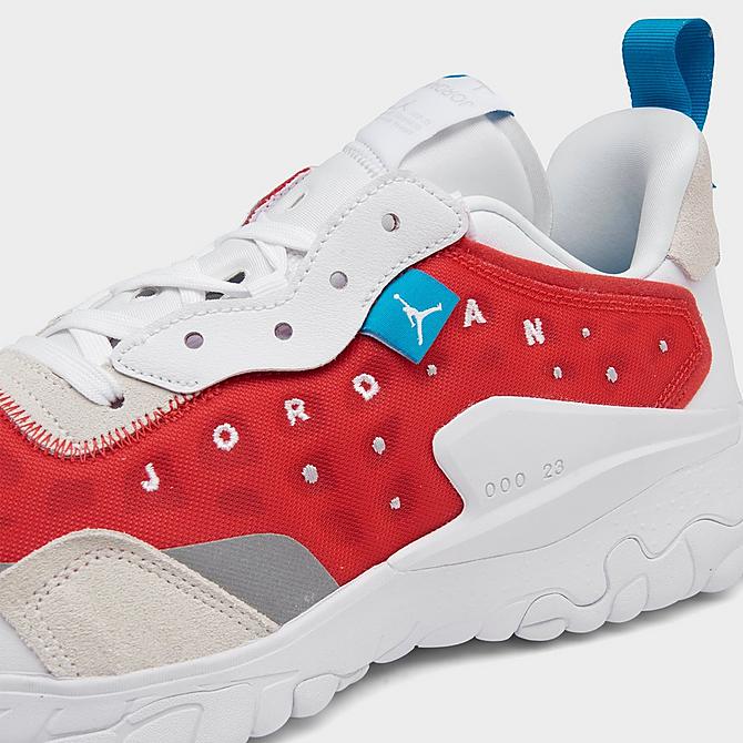 Front view of Jordan Delta 2 Off-Court Shoes in Chile Red/White/Grey Fog/Cyber Teal Click to zoom