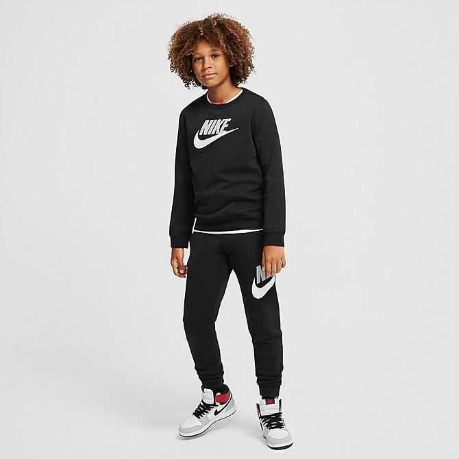 Back view of Kids' Nike Sportswear Club Fleece Crewneck Sweatshirt in Black/White Click to zoom