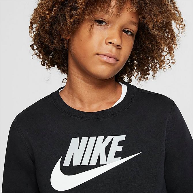 Product 4 view of Kids' Nike Sportswear Club Fleece Crewneck Sweatshirt in Black/White Click to zoom