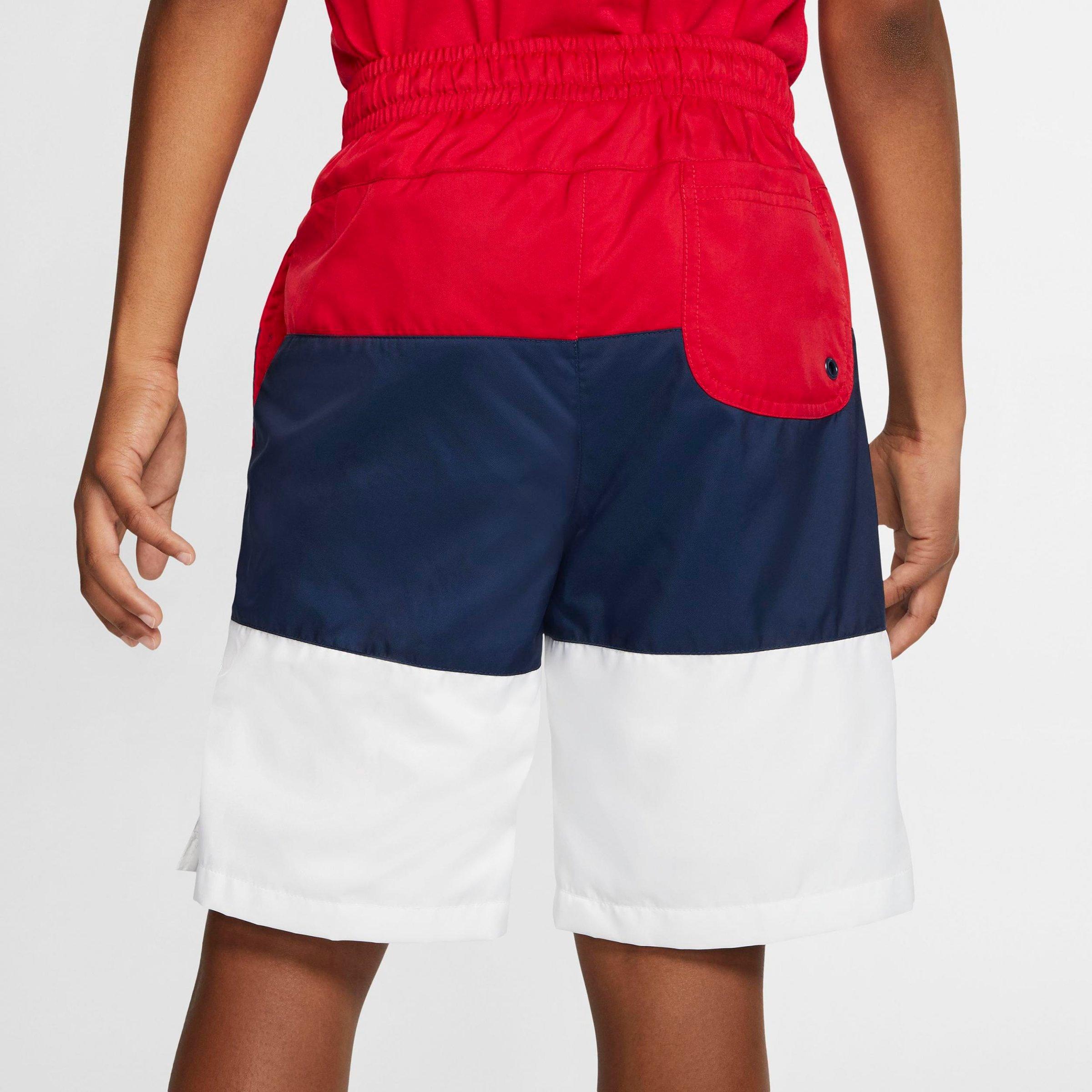 navy blue and red nike shorts