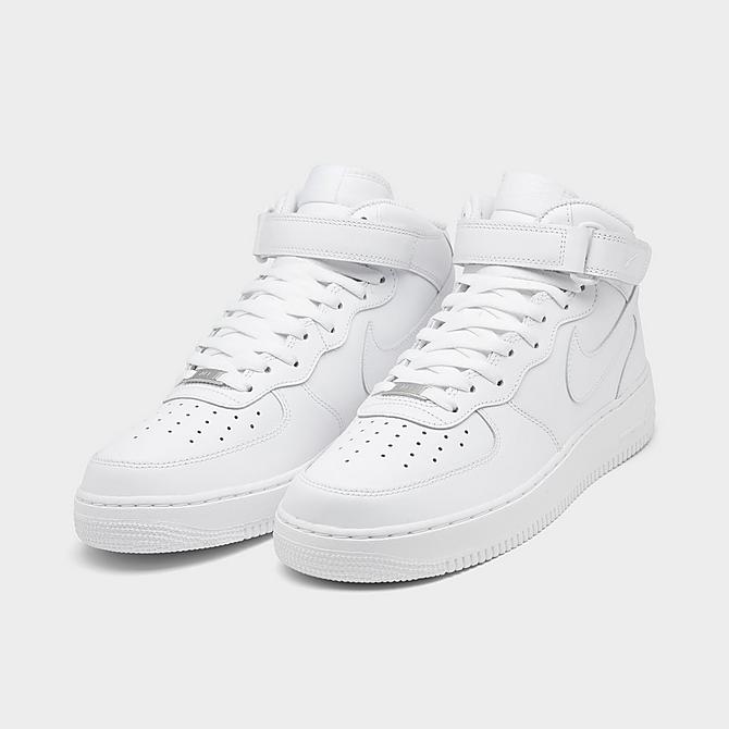 Three Quarter view of Men's Nike Air Force 1 Mid '07 Casual Shoes in White/White Click to zoom