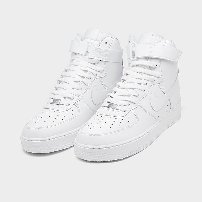 Three Quarter view of Men's Nike Air Force 1 High '07 Casual Shoes in White/White Click to zoom