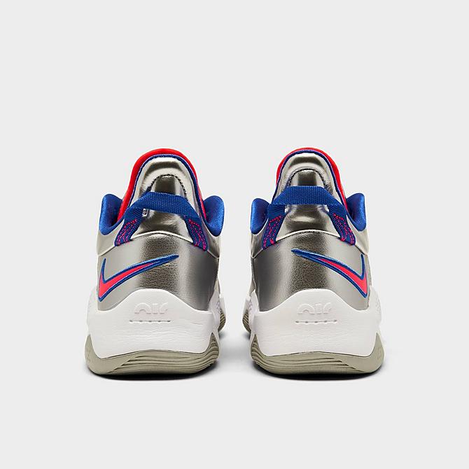 Left view of Nike PG 5 Basketball Shoes in Metallic Silver/Laser Crimson/Hyper Royal Click to zoom