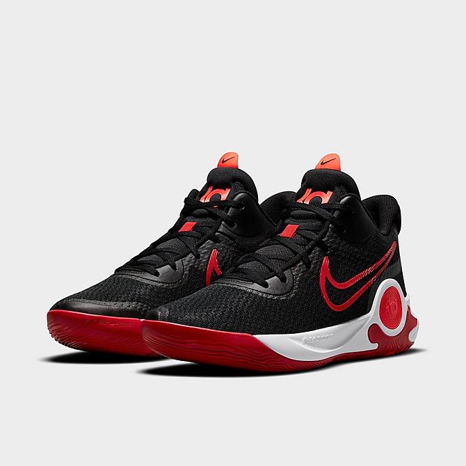 Three Quarter view of Nike KD Trey 5 IX Basketball Shoes in Black/White/Bright Crimson/University Red Click to zoom