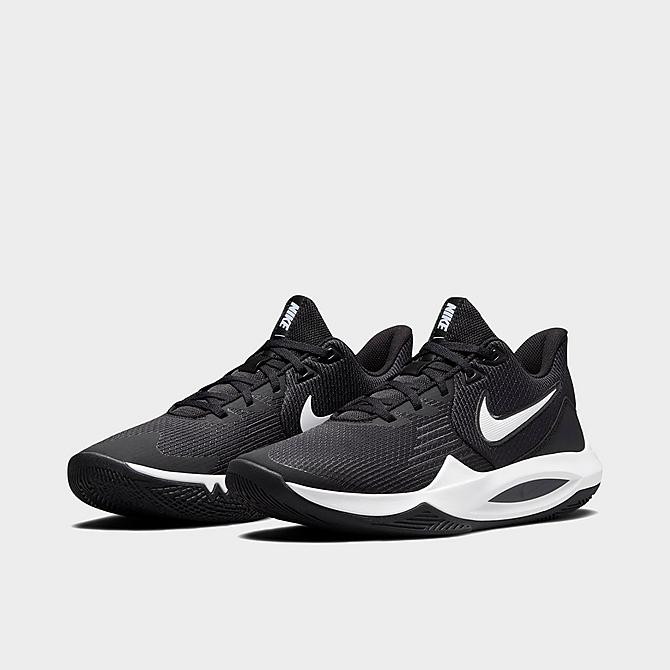 Three Quarter view of Men's Nike Precision 5 Basketball Shoes in Black/Anthracite/White Click to zoom