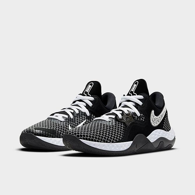 Three Quarter view of Nike Renew Elevate 2 Basketball Shoes in Black/Anthracite/White Click to zoom