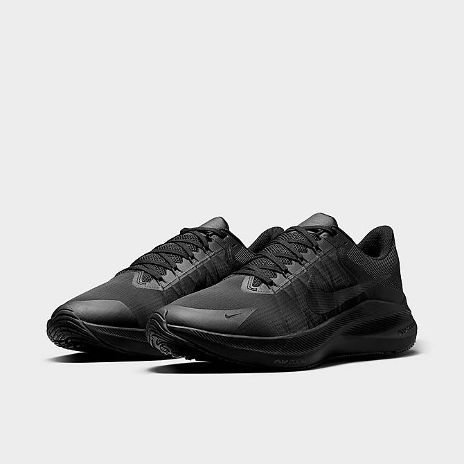 Three Quarter view of Men's Nike Air Zoom Winflo 8 Running Shoes in Black/Smoke Grey/Dark Smoke Grey Click to zoom