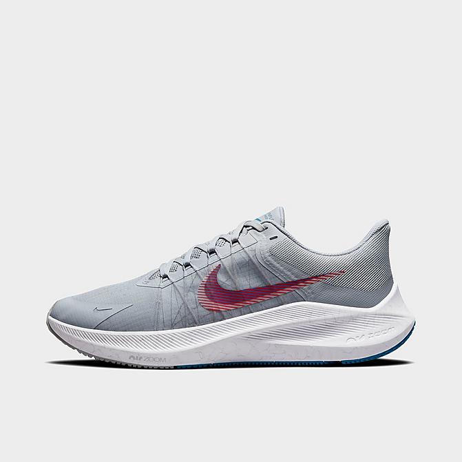 Right view of Men's Nike Air Zoom Winflo 8 Running Shoes in Wolf Grey/Bright Crimson/Pure Platinum/Imperial Blue/Cool Grey Click to zoom
