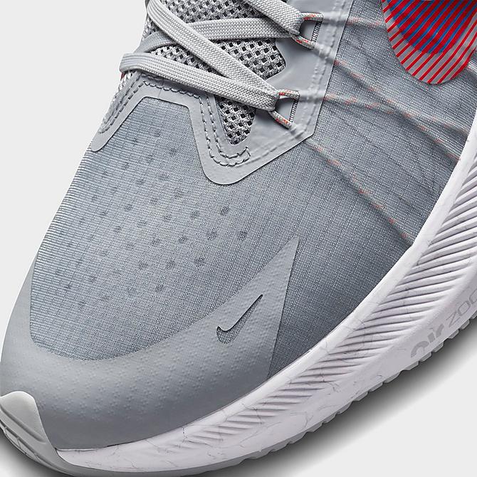 Front view of Men's Nike Air Zoom Winflo 8 Running Shoes in Wolf Grey/Bright Crimson/Pure Platinum/Imperial Blue/Cool Grey Click to zoom