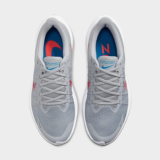 Back view of Men's Nike Air Zoom Winflo 8 Running Shoes in Wolf Grey/Bright Crimson/Pure Platinum/Imperial Blue/Cool Grey Click to zoom