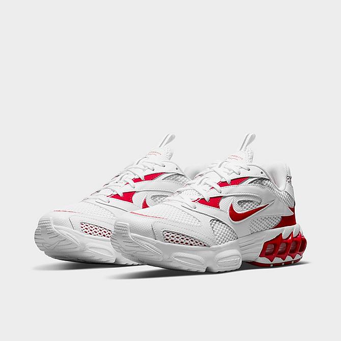 Three Quarter view of Women's Nike Zoom Air Fire Casual Shoes in White/Metallic Silver/University Red Click to zoom