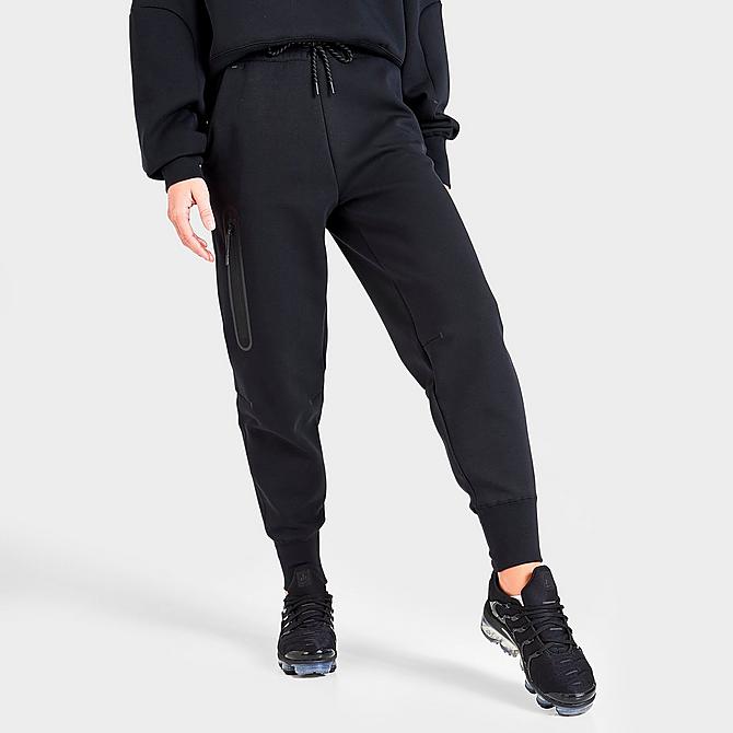Back Left view of Women's Nike Sportswear Tech Fleece Jogger Pants in Black Click to zoom
