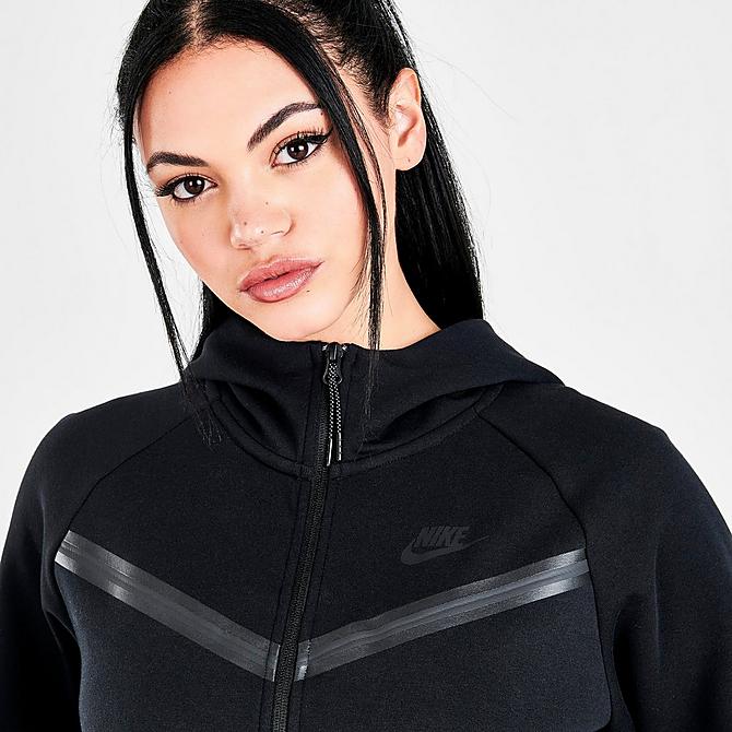 On Model 5 view of Women's Nike Sportswear Tech Fleece Windrunner Full-Zip Hoodie in Black/Black Click to zoom