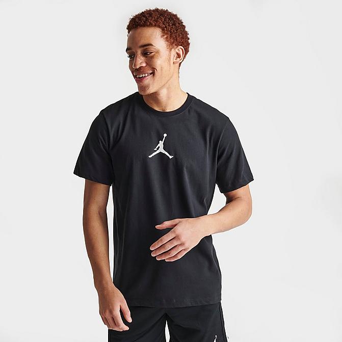 Front view of Jordan Jumpman Short-Sleeve Crew T-Shirt in Black Click to zoom