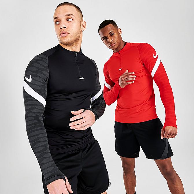 Front view of Men's Nike Dri-FIT Strike Half-Zip Soccer Drill Top in Black/White Click to zoom