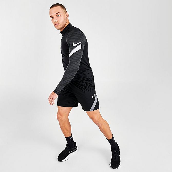 Front Three Quarter view of Men's Nike Dri-FIT Strike Half-Zip Soccer Drill Top in Black/White Click to zoom