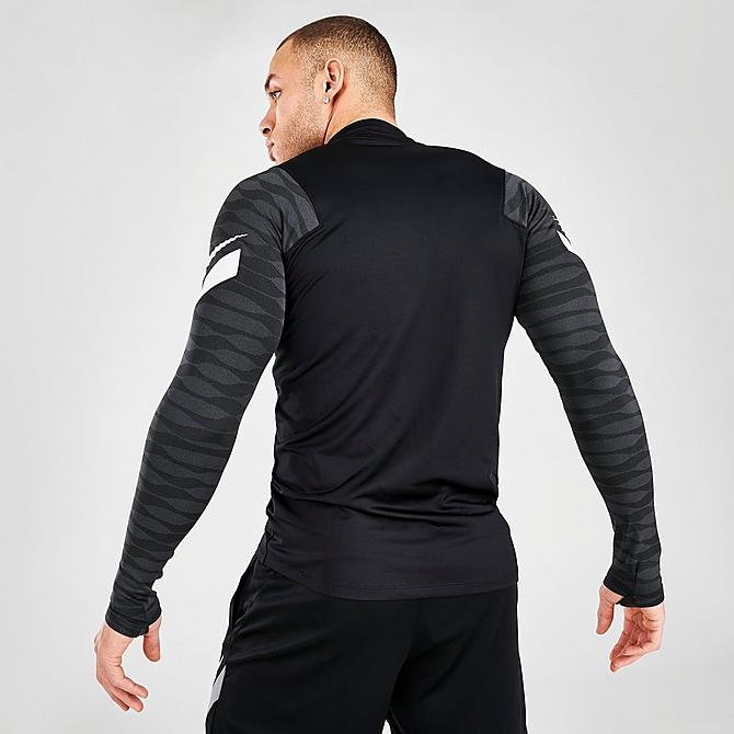 Back Right view of Men's Nike Dri-FIT Strike Half-Zip Soccer Drill Top in Black/White Click to zoom