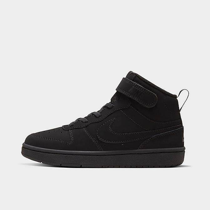 Right view of Little Kids' Nike Court Borough Mid 2 Suede Casual Shoes in Black/Black/Black Click to zoom