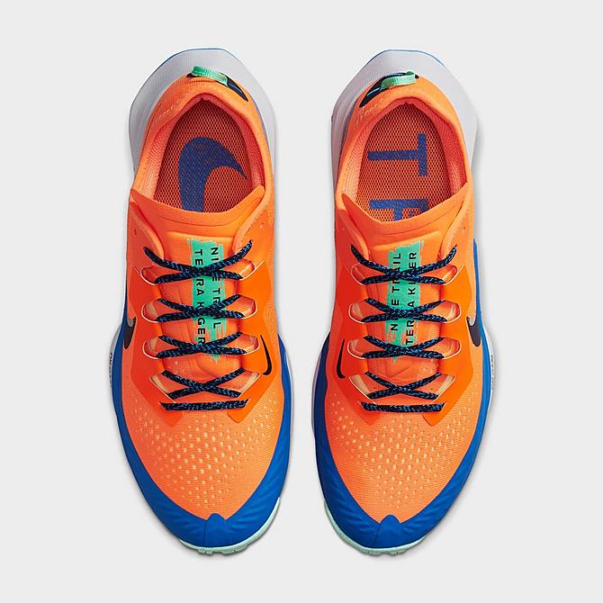Back view of Men's Nike Air Zoom Terra Kiger 7 Trail Running Shoes in Total Orange/Signal Blue/Wolf Grey/Obsidian Click to zoom