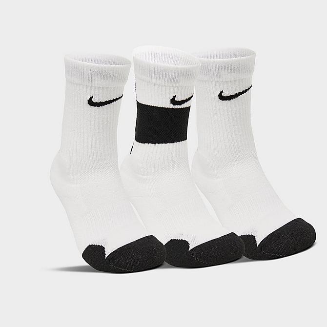 Alternate view of Kids' Nike Elite 3-Pack Basketball Crew Socks in White/Black Click to zoom