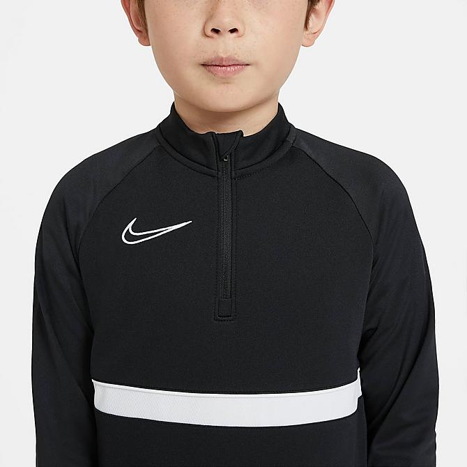 Back Right view of Kids' Nike Dri-FIT Academy Soccer Drill Top in Black/White/White/White Click to zoom