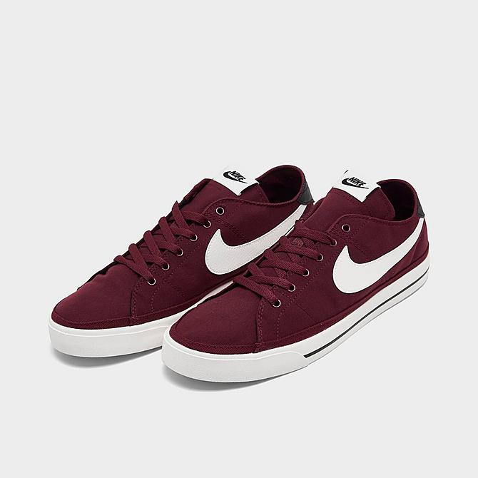 Three Quarter view of Men's Nike Court Legacy Canvas Casual Shoes in Dark Beetroot/Dark Beetroot/Black/Sail Click to zoom