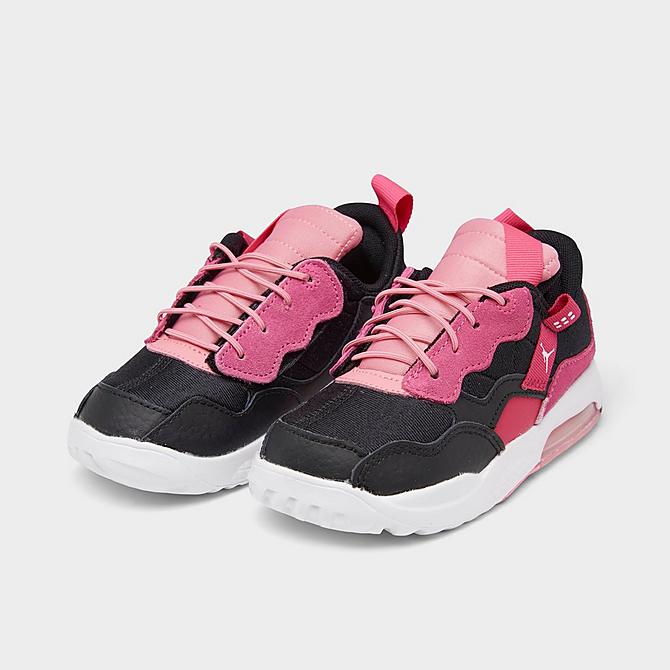 Three Quarter view of Kids' Toddler Jordan MA2 Casual Shoes in Black/Rush Pink/Coral Chalk/Pinksicle Click to zoom