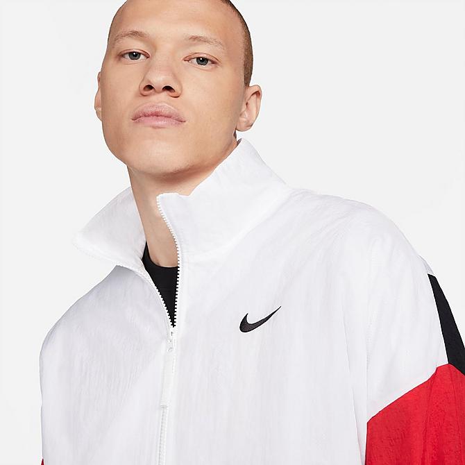 Back Right view of Men's Nike Basketball Jacket in White/Black/University Red/Black Click to zoom