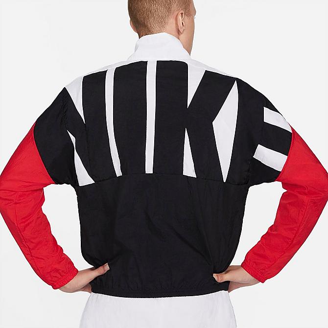 On Model 5 view of Men's Nike Basketball Jacket in White/Black/University Red/Black Click to zoom