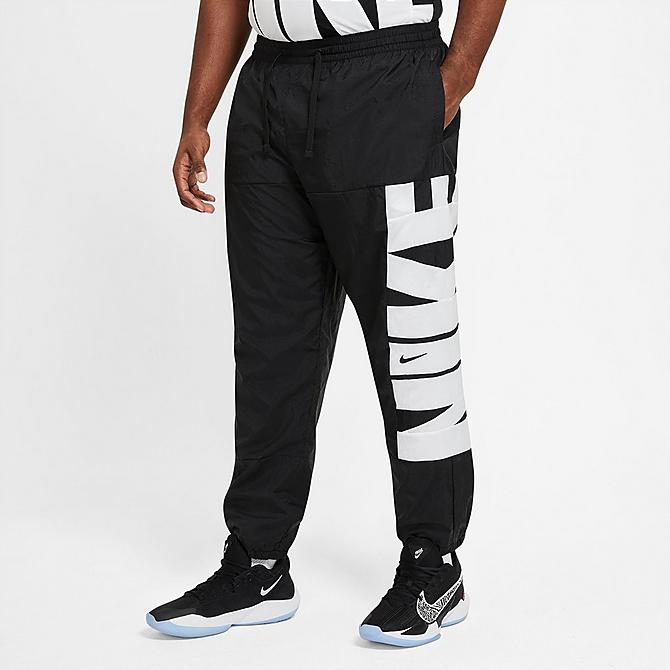 Back Left view of Men's Nike Dri-FIT Starting 5 Basketball Pants in Black/Black/Black/White Click to zoom