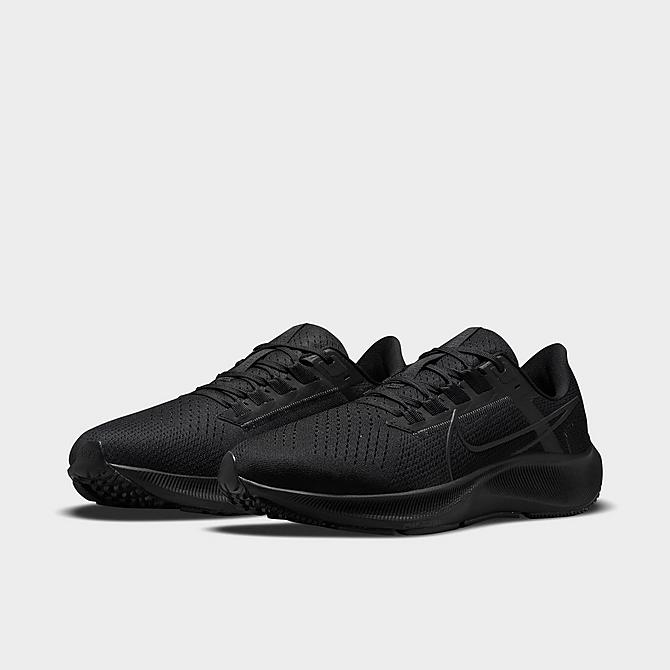 Three Quarter view of Men's Nike Air Zoom Pegasus 38 Running Shoes in Black/Black/Anthracite/Volt Click to zoom