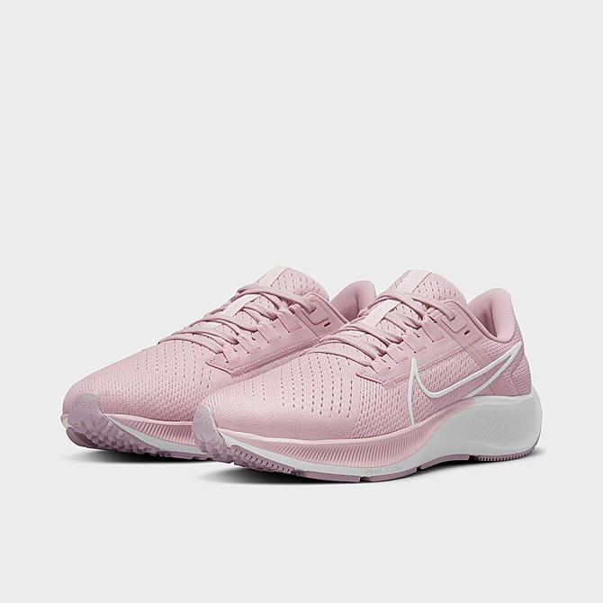 Three Quarter view of Women's Nike Air Zoom Pegasus 38 Running Shoes in Champagne/White/Barely Rose/Arctic Pink Click to zoom