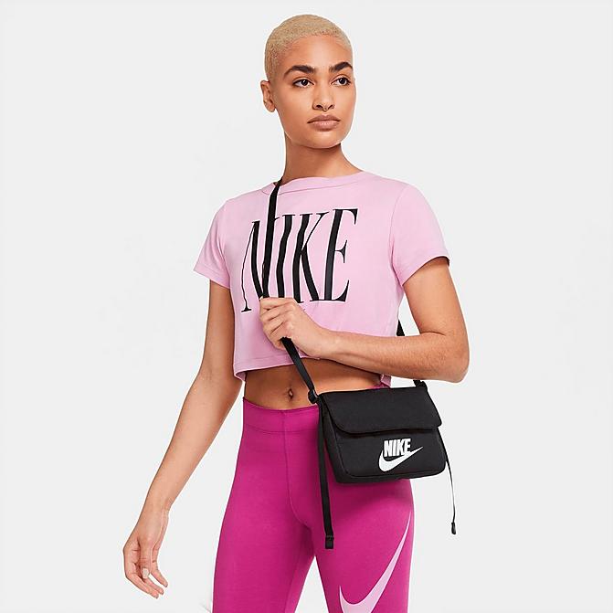 Front view of Nike Sportswear Revel Crossbody Bag in Black/Black/White Click to zoom