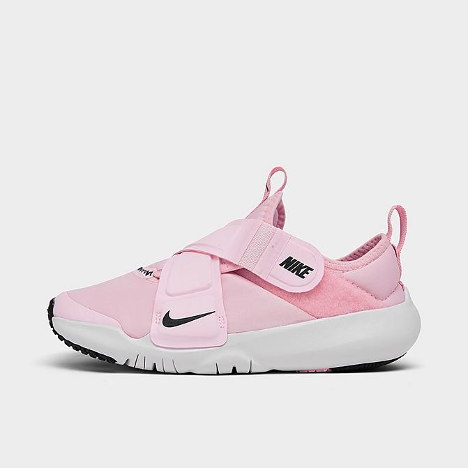Right view of Girls' Little Kids' Nike Flex Advance Running Shoes in Pink Foam/Dark Smoke Grey-Fuchsia Glow Click to zoom